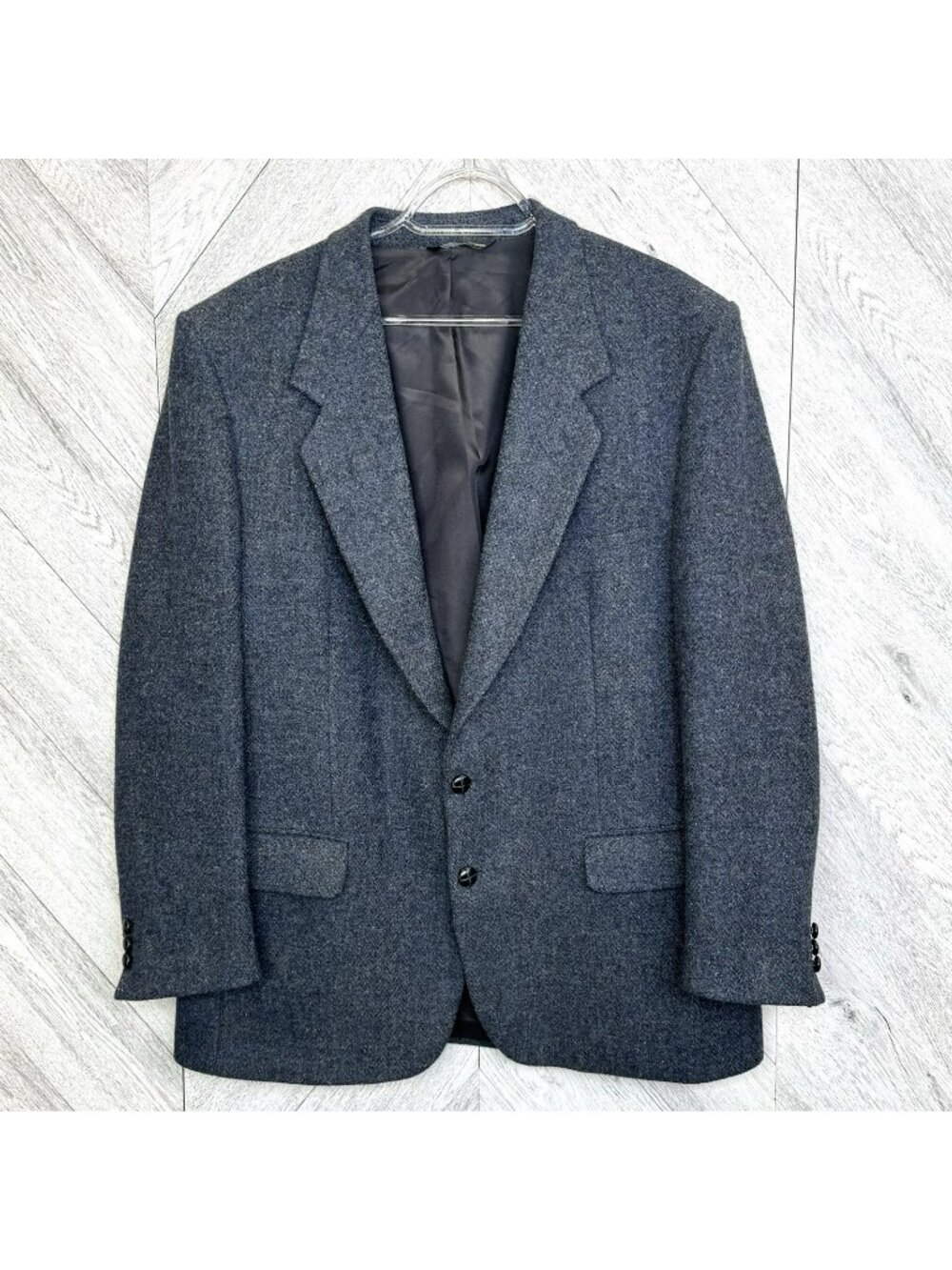 Vintage Harris Tweed Blazer Sport Coat Jacket Mens 44R Blue Wool Herringbone
